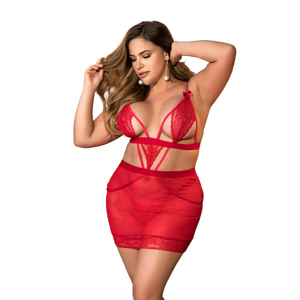 Babydoll Mallas Rojo - Conjunto lenceria - Ropa interior sensual mujer - lenceria femenina erotica