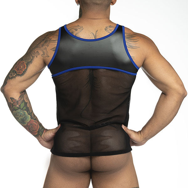 Fetish Black/blue Tank Top - polera sin mangas - camiseta de malla - ropa hombre sexy