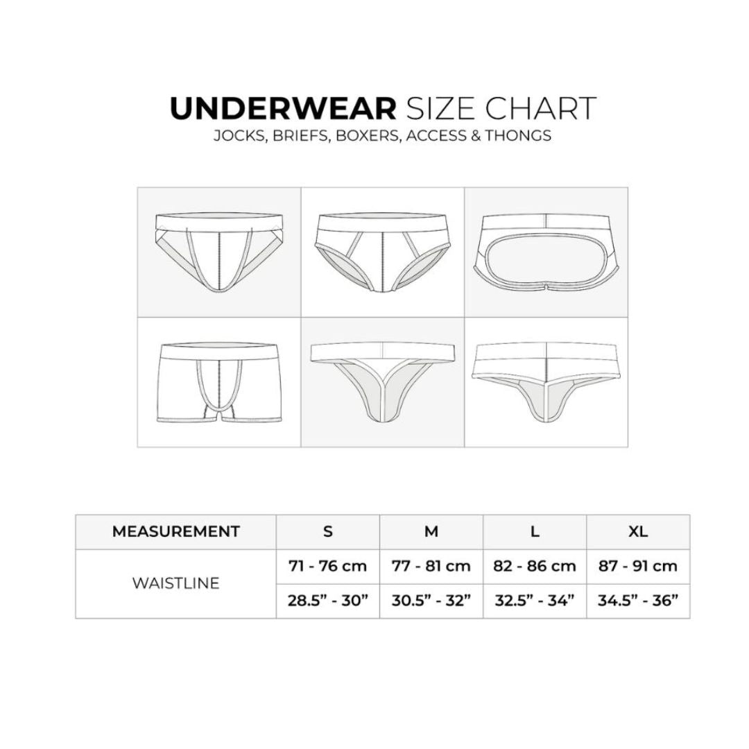 PUMP! Underwear & Swimwear - Sizes chart Underwear - Tabla de Tallas Ropa Interior pump! - Sexshop