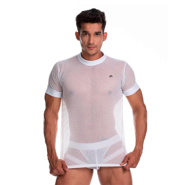 Secrecy Tshirt White - molera manga corta - camiseta de malla - ropa sensual - polera transparente