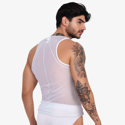BELIAL TANK TOP - Blanco - polera de malla de hombre - polera sin mangas - camiseta transparente - polera de malla translucida