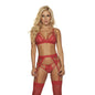 Conjunto Corazones Rojos - Encaje - lenceria femienina sexy - ropa interior sensual mujer - liga y portaliga