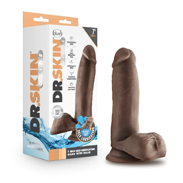 Dildo Autolubricacion Dr. Skin Glide 7 Chocolate - dildo realista - dildo con ventosa - con lubricante - pene de juguete - tienda sexual - consolador