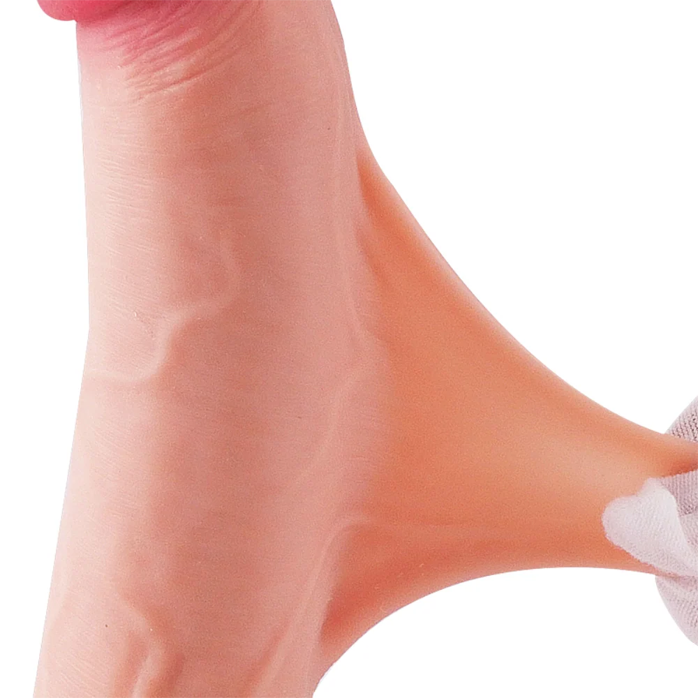 Dildo realista - TPE - penes de goma - penes de silicona - efecto piel - prepucio retractil - movimiento arqueable - pene con testiculos - ventosa - dildo con ventosa - textura realista