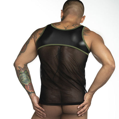 Fetish Black/greenTank Top - polera sin mangas - camiseta de malla - ropa hombre sexy