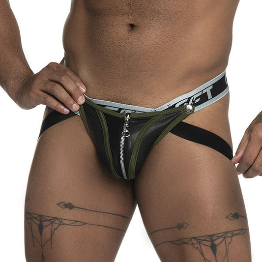Jockstrap Zipper Black/green - suspensorios - lenceria con cierre - ropa interior erotica de hombre - suspensorio masculino
