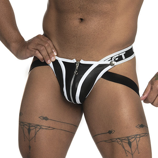 Jockstrap Zipper Black/white - suspensorios - lenceria con cierre - ropa interior erotica de hombre - suspensorio masculino