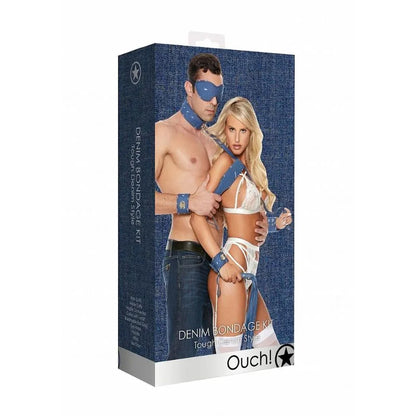 Kit de bondage Denim de Ouch - esposas - tobilleras - latigo - bondage - kynk - Sexshop Dominame.cl
