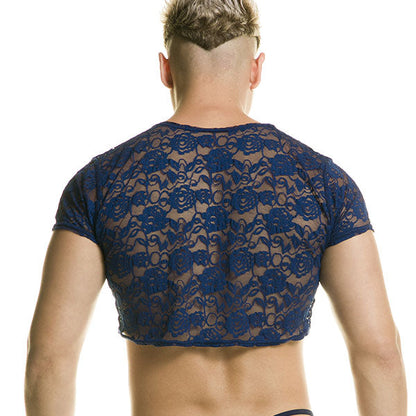 Redmotion Blue Crop Top - Camiseta top - Top masculino - lenceria encaje para hombre
