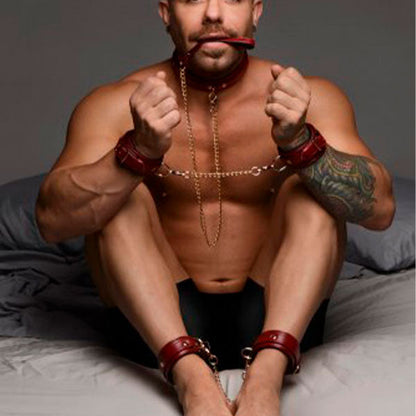 Set de Bondage Burdeos 6 Piezas - Esposas de cuero con interior acolchado - erotico shop