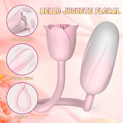 Vibrador dual Bloomia - huevo vibrador de punto g - estimulador clitorial - flor vibrante - clitoris vibrante - placer de pareja - doble orgasmo - jugute con app - aplicacion de celular - sexo a distancia - sexshop - dominame 